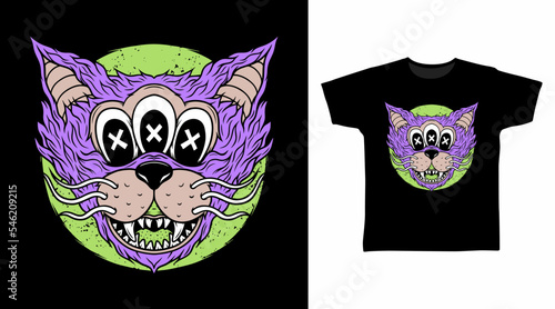 Monster cat with three eye tshirt design concepts