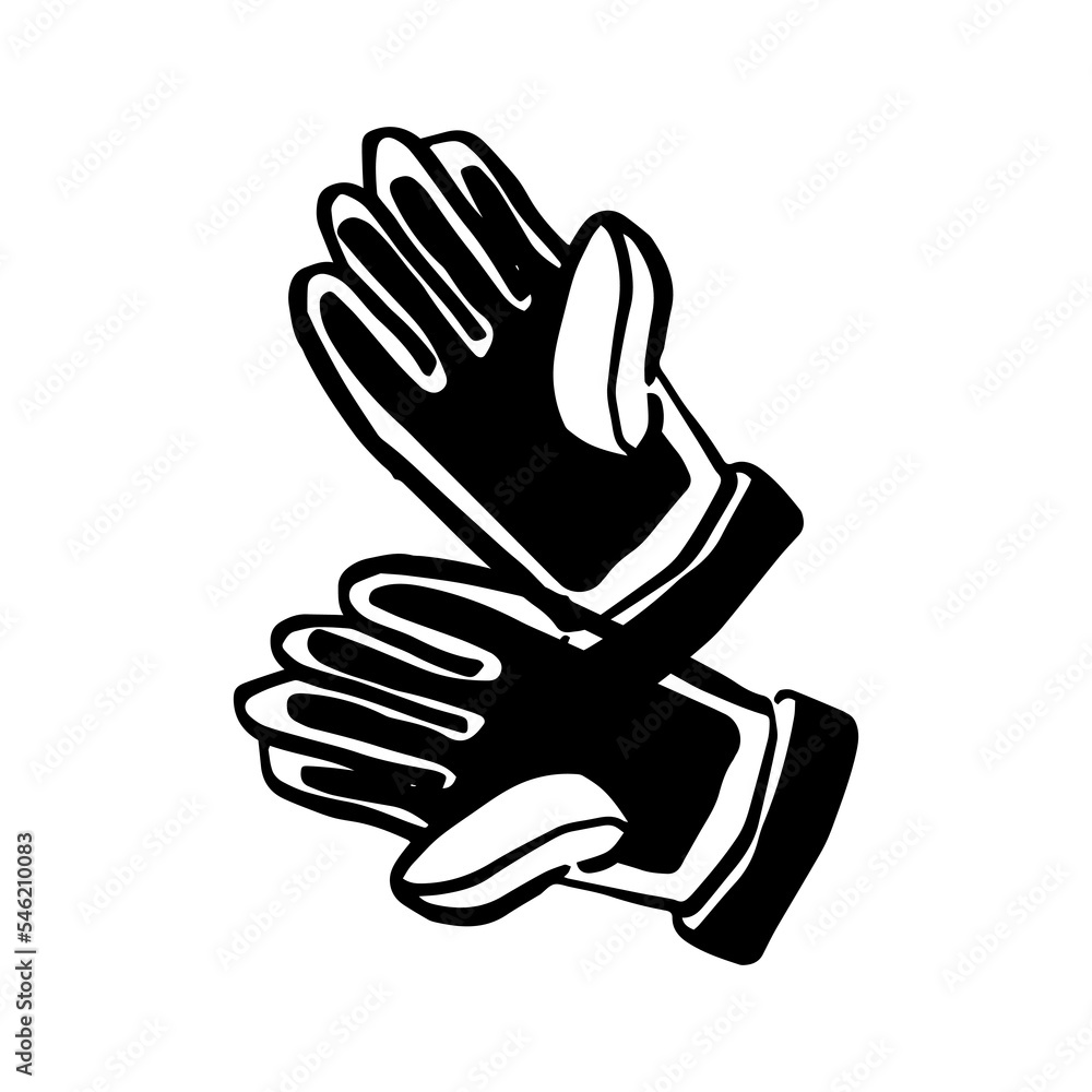 Gloves doodle art. Garden set. Black on White background. Gloves doodle art. Garden set. Black on White background.