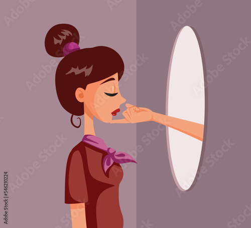 Sad Woman Trying to Pick up Herself Up Vector Cartoon Illustration. Anxious shy woman trying to overcome her own fears 
