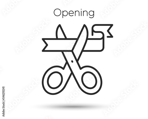 Open ceremony line icon. Cut ribbon sign. Grand opening scissors symbol. Illustration for web and mobile app. Line style inauguration ceremony icon. Editable stroke cut tape ribbon. Vector