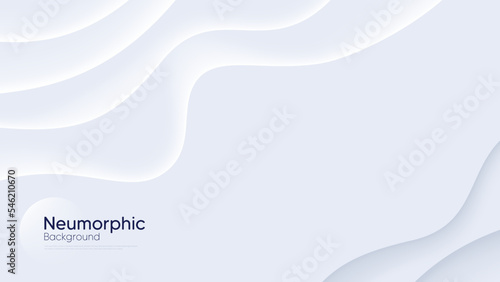 Neumorphic background with wavy layers. Minimal abstract paper 3d design template. Curve wave Neumorphic pattern banner. Realistic paper surface. Website presentation template. Vector photo