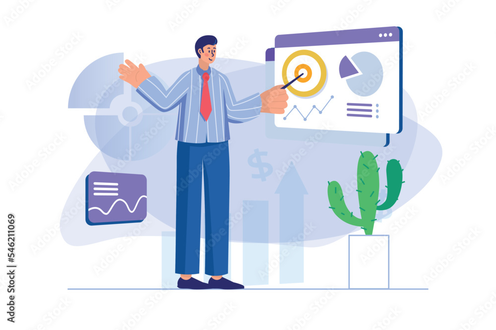 Business target concept with people scene in flat design. Business target concept with people scene in flat design.