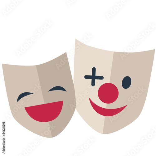 Laugh mask with clown mask vector illustration in flat color design