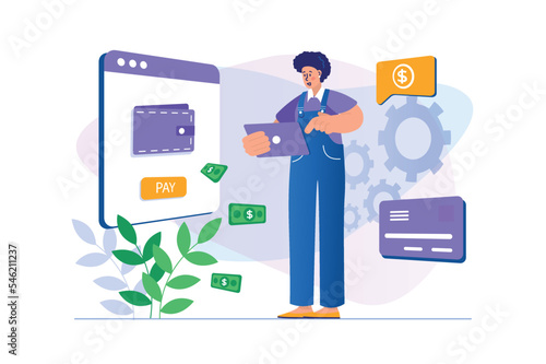 Online payment concept with people scene in flat design.