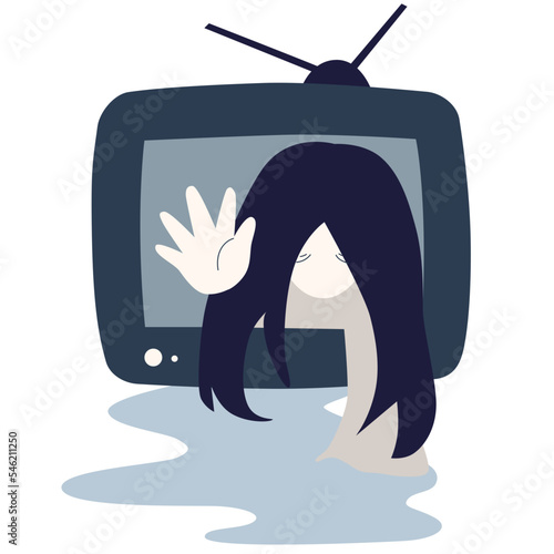 Ghost and television vector illustration in flat color design