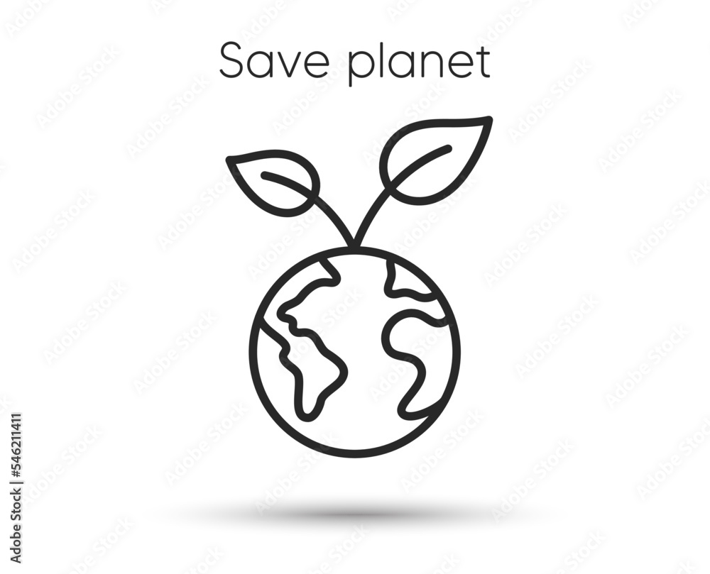 Save planet line icon. Healthy world sign. Eco earth symbol. Green leaf care. Illustration for web and mobile app. Line style save world icon. Editable stroke green planet. Vector