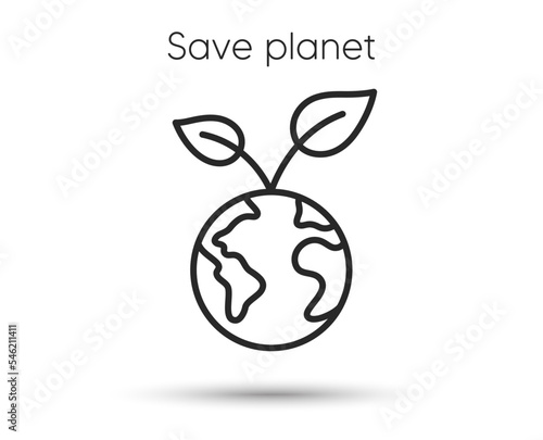 Save planet line icon. Healthy world sign. Eco earth symbol. Green leaf care. Illustration for web and mobile app. Line style save world icon. Editable stroke green planet. Vector