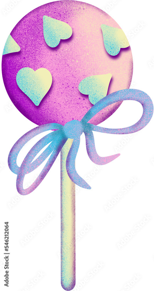 Hand drawn illustration of holographic dreamy desserts, sweet tasty candy cupcake. Cute trendy lollipop design, pink purple blue baking bakery pastel party food, sugar recipe cooking.
