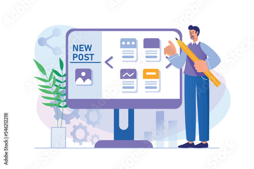 Content manager concept with people scene in flat design.