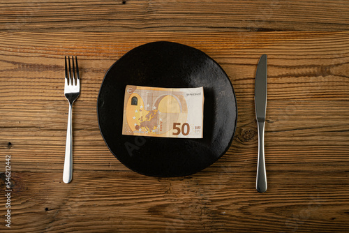 Quadro em tela Money on Plate, Food Expenses, Eating Money, Pension, Scholarship, Subsidy, Livi