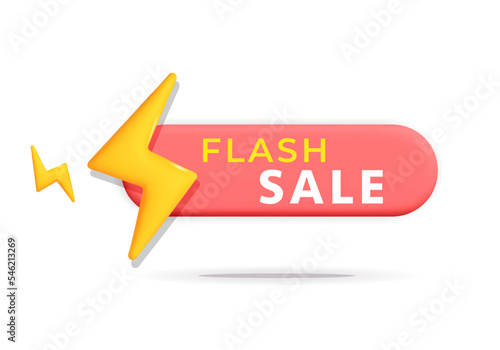 3d vector cartoon render flash sale discount notification red box with lightning and bolt thunder banner design