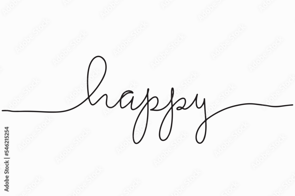 Hand drawn lettering happy. Fashion minimalist illustration. Single line drawing. Hand drawn lettering happy. Fashion minimalist illustration. Single line drawing.