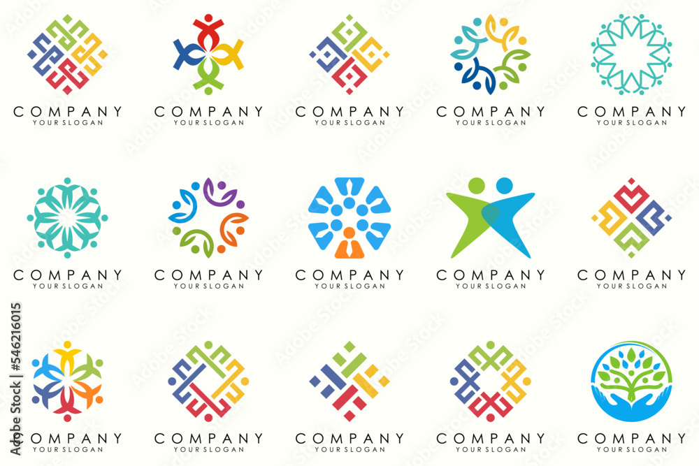 People, community, team, creative hub, social connection logo icons set.