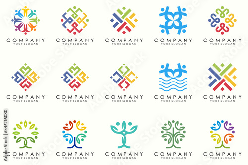 People, community, team, creative hub, social connection logo icons set.