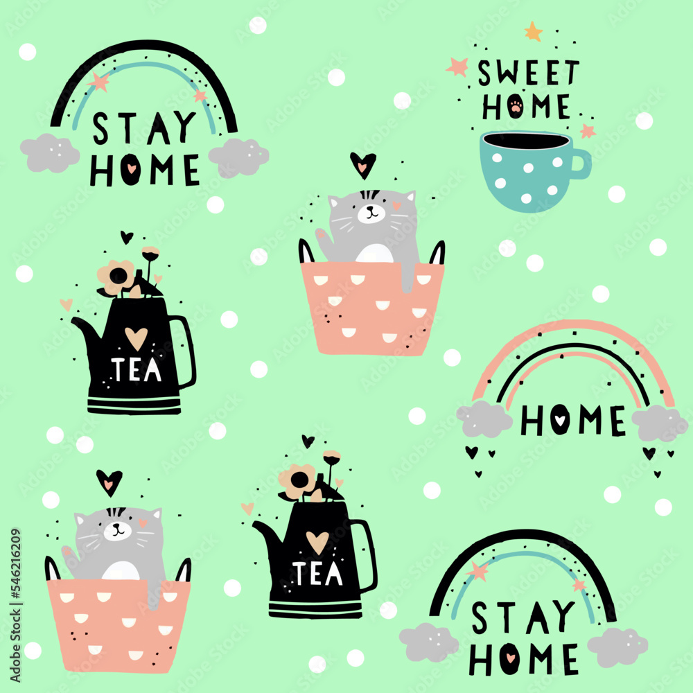 Naklejka premium Domestic cat pattern on fabric