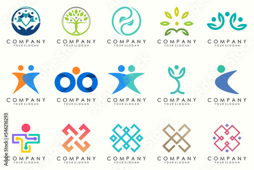 People, community, team, creative hub, social connection logo icons set.