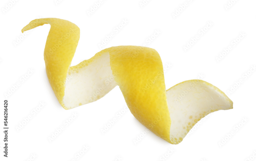 Fresh lemon peel on white background, top view. Citrus zest