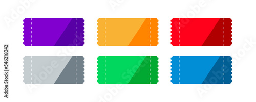 Modern empty ticket vector design template. Festival coupon pass symbol. Six colors concept.