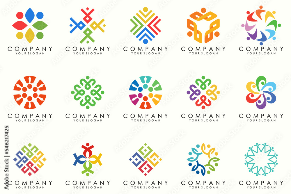 People, community, team, creative hub, social connection logo icons set.