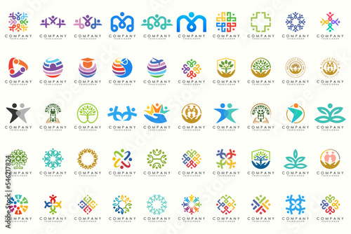 People, community, team, creative hub, social connection logo icons set.