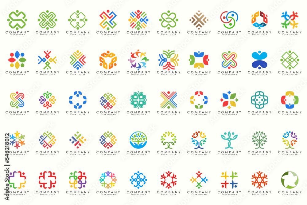 People, community, team, creative hub, social connection logo icons set. People, community, team, creative hub, social connection logo icons set.