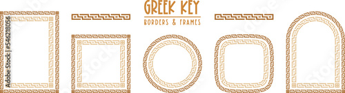 Greek key frames and borders collection. Decorative ancient meander, greece ornamental set, repeated geometric motif. Frames consist from tiny bricks, easy to resize or change frames proportion.