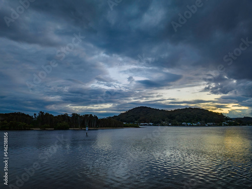 Stormy sunrise skies over the bay