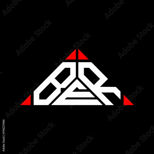 BER letter logo creative design with vector graphic, BER simple and modern logo in round triangle shape.