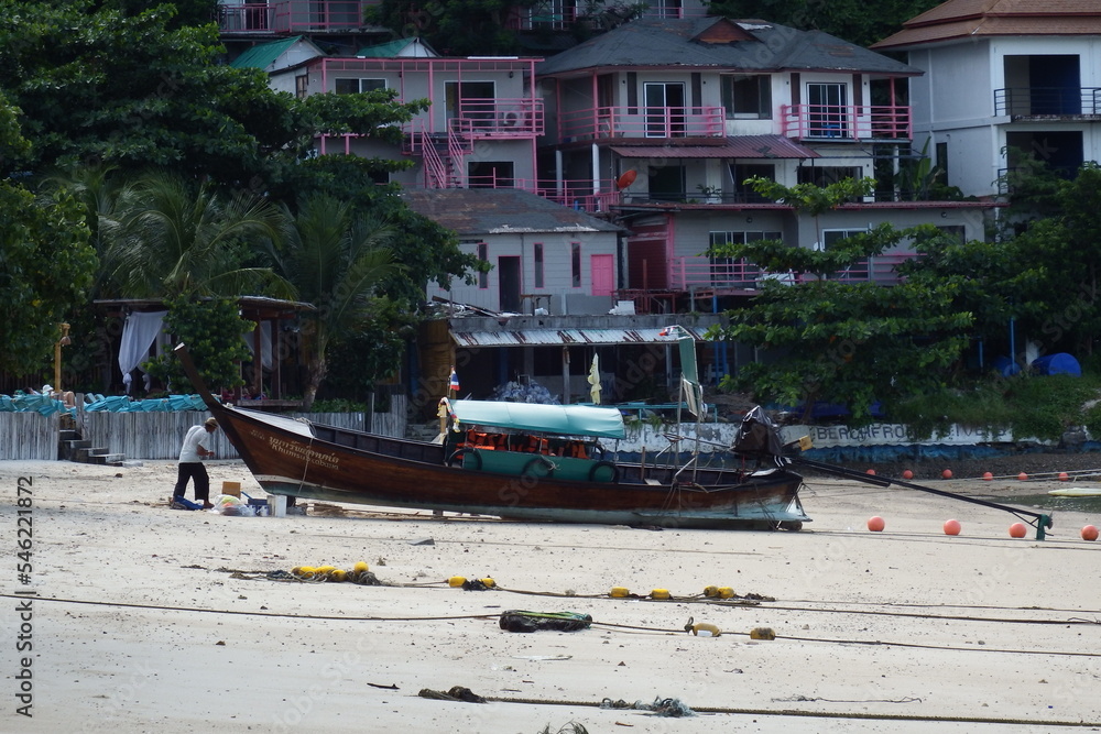 Long-tail boat repair on the beach - Koh Phi Phi