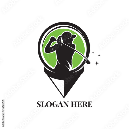 logo for golf with illustration of a golfer hitting a golf ball