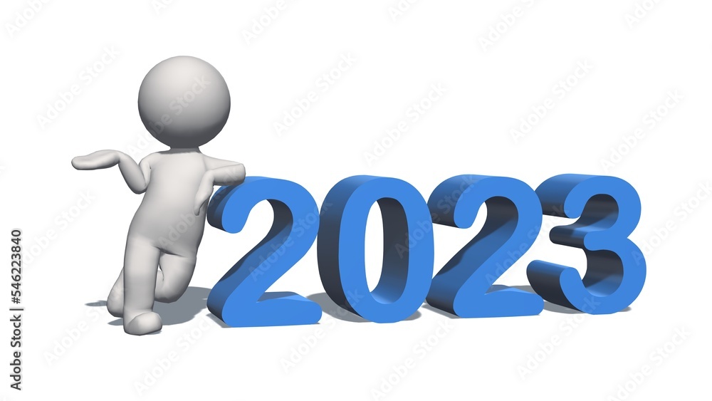 Year change to 2023 with 3D people isolated on white background - 3D Illustration Year change to 2023 with 3D people isolated on white background - 3D Illustration