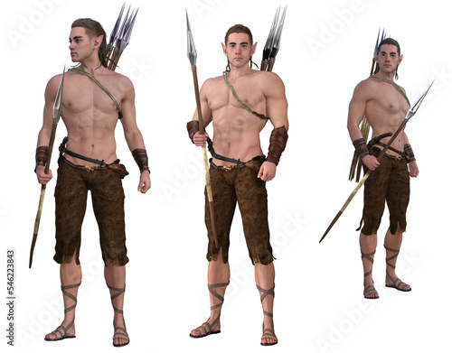 3D Render : Fantasy male elf character isolated on the white background, wild warrior barbarian elf character,PNG transparent
