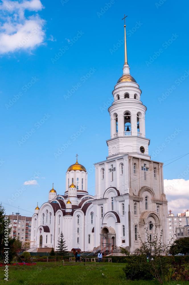 Voronezh, Russia, October 3, 2022: The Church of Blessed Xenia of St. Petersburg in autumn