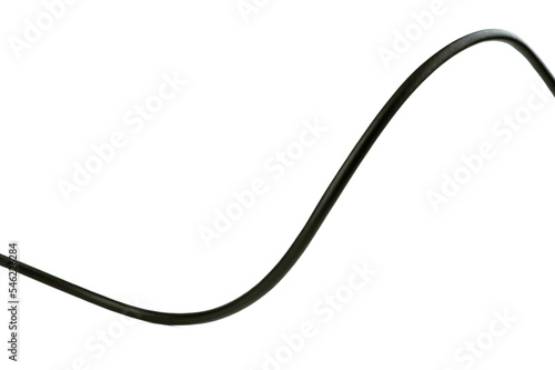 Shape of black wire cable isolated on white background, selective focus