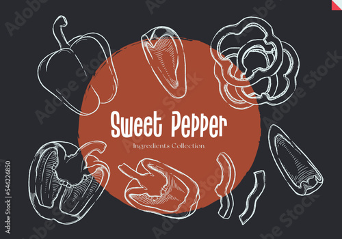 Sweet Pepper, Chalk sketches, Ingredient Collection