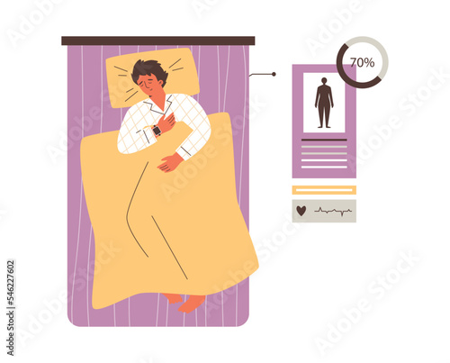 Sleep tracker device monitoring slumber, flat vector illustration isolated.
