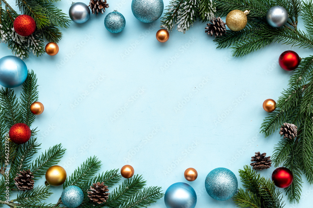 Festive Christmas background with fir branches and decoration. Greeting card background Festive Christmas background with fir branches and decoration. Greeting card background