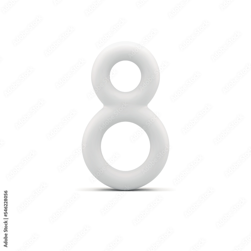 Eight 3d icon white elegant balloon art decor element for creative design realistic vector Eight 3d icon white elegant balloon art decor element for creative design realistic vector