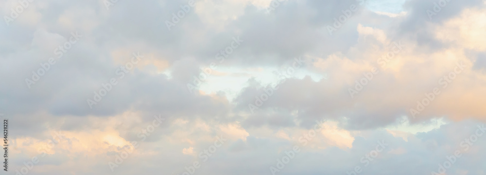 Tender and beautiful clouds at sunrise, pastel colors. Atmosphere background, banner