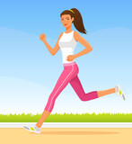 fit young woman in sport fashion running, with simple park background. Healthy lifestyle illustration