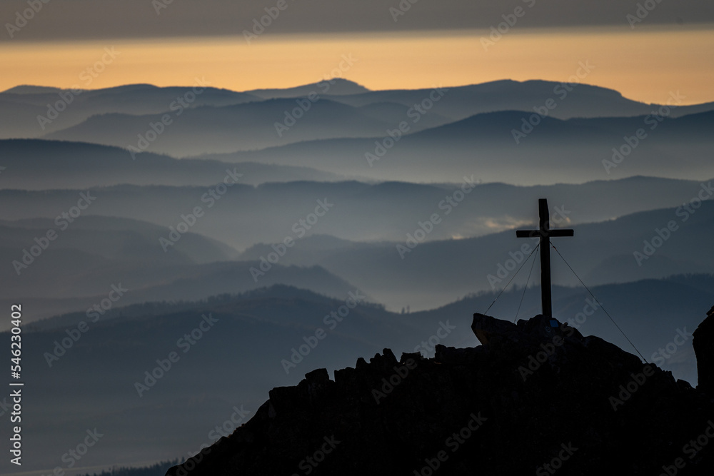 Catholic cross on top of the mountain. Mt. Solisko, Tatra Mountains, Slovakia. Catholic cross on top of the mountain. Mt. Solisko, Tatra Mountains, Slovakia.
