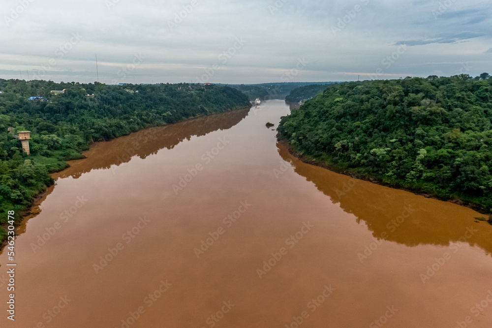 Iguazu river on the border of Argentina Brazil and Paraguay. Nature of South America