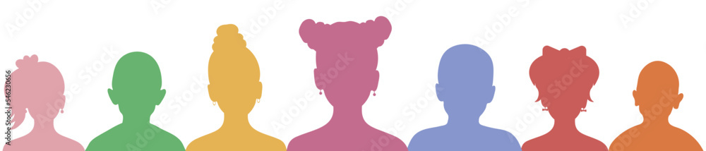 Group of children, color silhouette. Vector illustration