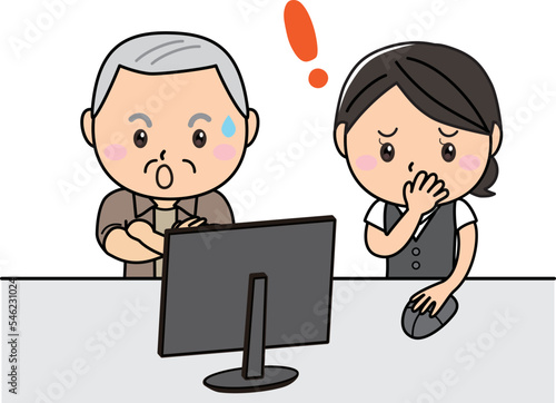 説明　トラブル　困る　男性　女性　パソコン　教室　行政　サービス　インターネット　登録　契約