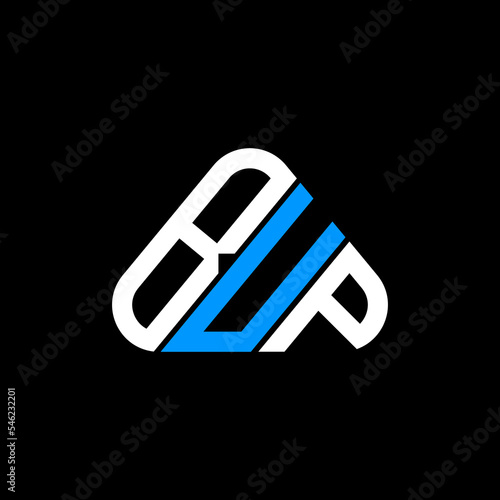 BUP letter logo creative design with vector graphic, BUP simple and modern logo in round triangle shape. photo