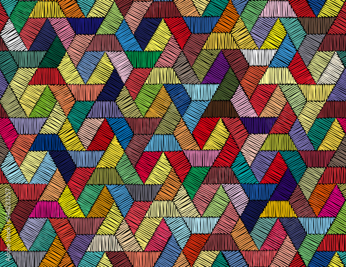 Embroidered seamless geometric pattern. Ornament for home decor, pillows, blankets, carpets. Vector illustration.