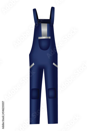 Workwear uniform element. Blue denim overall or dungaree as uniform. Protective clothing or safety equipment. Construction workers clothing, uniform mockup