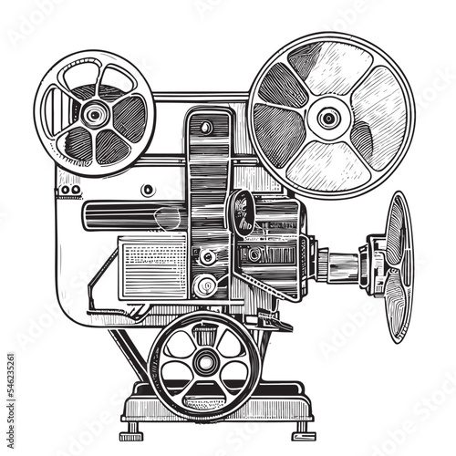 Filmstrip Projector Retro Camera Sketch Hand Drawn Vector Illustration