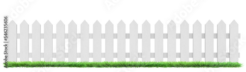 white wooden fence and green grass isolated,3D illustration, png