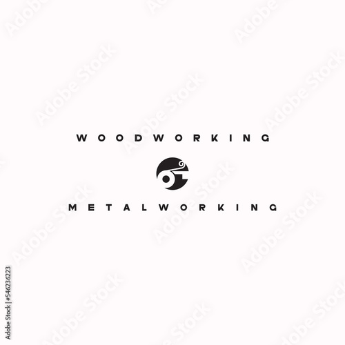 
illustration consisting of an image of a lathe and the inscription "metalworking" and "woodworking"